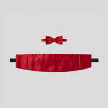 Load image into Gallery viewer, Folkespeare Scarlet Red Satin Cummerbund and Bow Tie Set