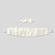 Load image into Gallery viewer, Folkespeare Ivory Satin Cummerbund and Bow Tie Set