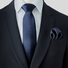 Load image into Gallery viewer, Navy Satin Tie and Pocket Square Set