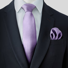 Load image into Gallery viewer, Lilac Satin Tie and Pocket Square Set