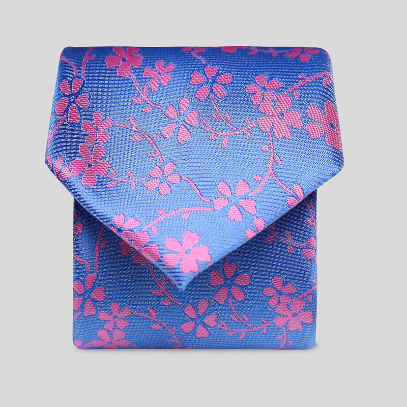 Folkespeare Azure Blue With Pink Flower Tie