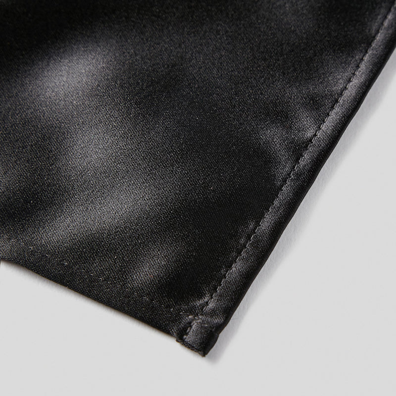 Folkespeare Black Satin Pocket Square finishing