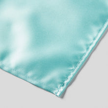 Load image into Gallery viewer, Folkespeare Aqua Satin Pocket Square finishing
