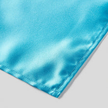 Load image into Gallery viewer, Folkespeare Turquoise Satin Pocket Square finishing
