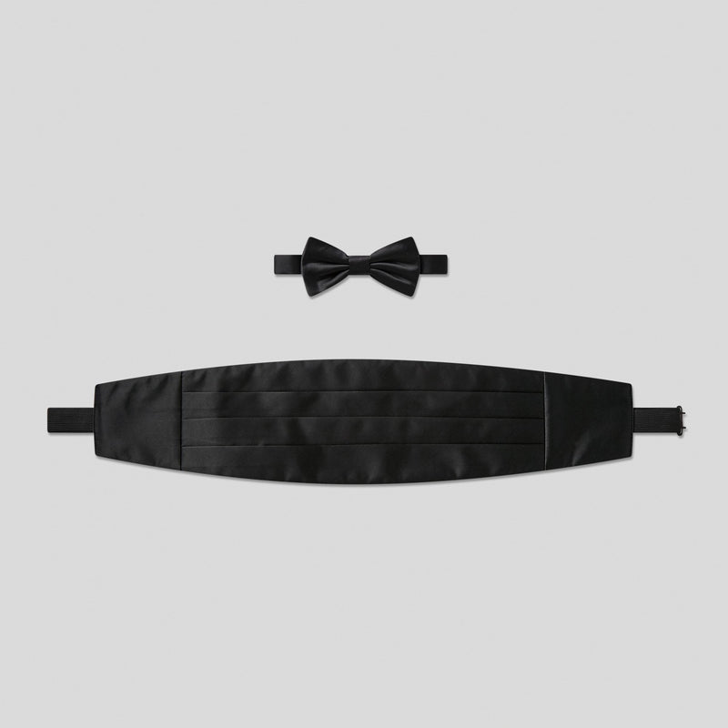 Folkespeare Black Satin Cummerbund and Bow Tie Set