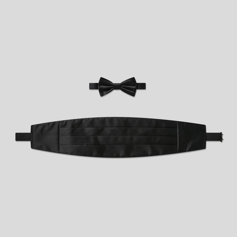 Folkespeare Black Satin Cummerbund And BowTie Set