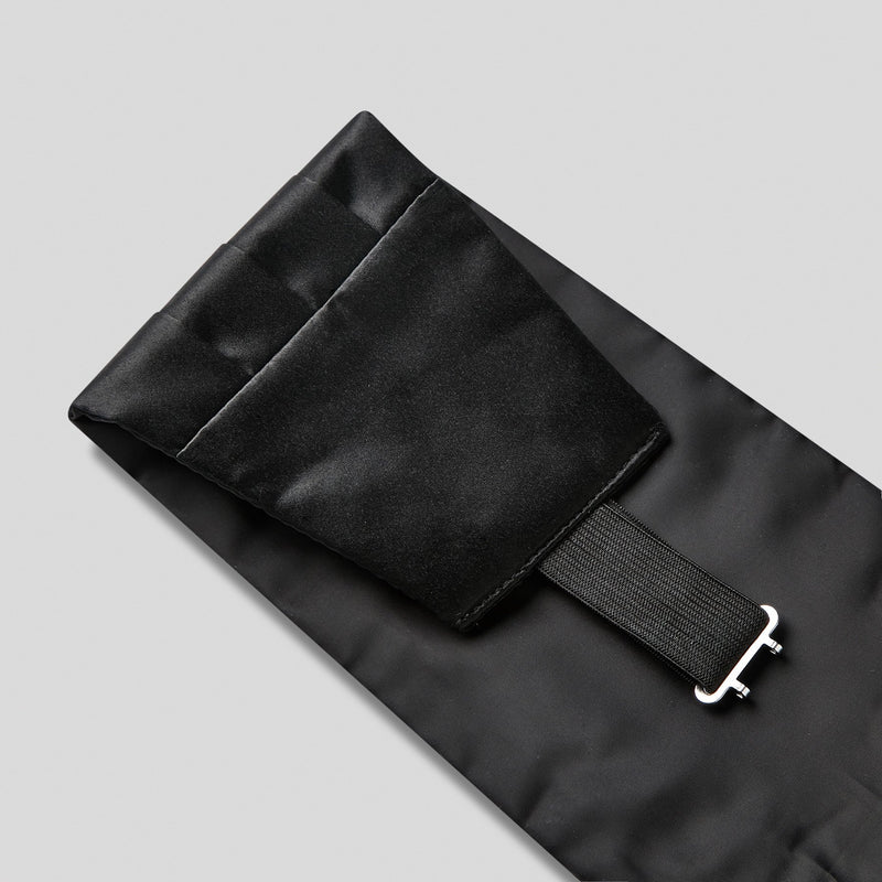 Folkespeare Black Satin Cummerbund and Bow Tie Set Fabric and Fastening