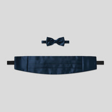 Load image into Gallery viewer, Folkespeare Navy Satin Cummerbund and Bow Tie Set
