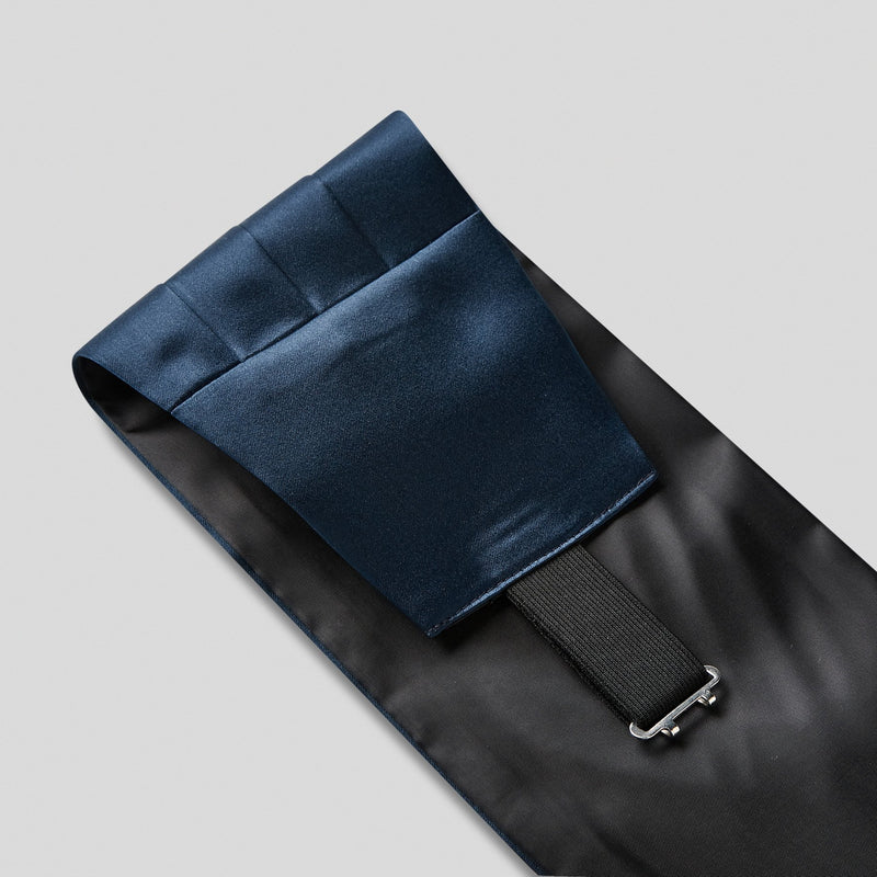 Folkespeare Navy Satin Cummerbund and Bow Tie Set Fabric and Fastening