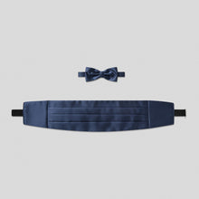 Load image into Gallery viewer, Folkespeare French Navy Satin Cummerbund And Bow Tie Set
