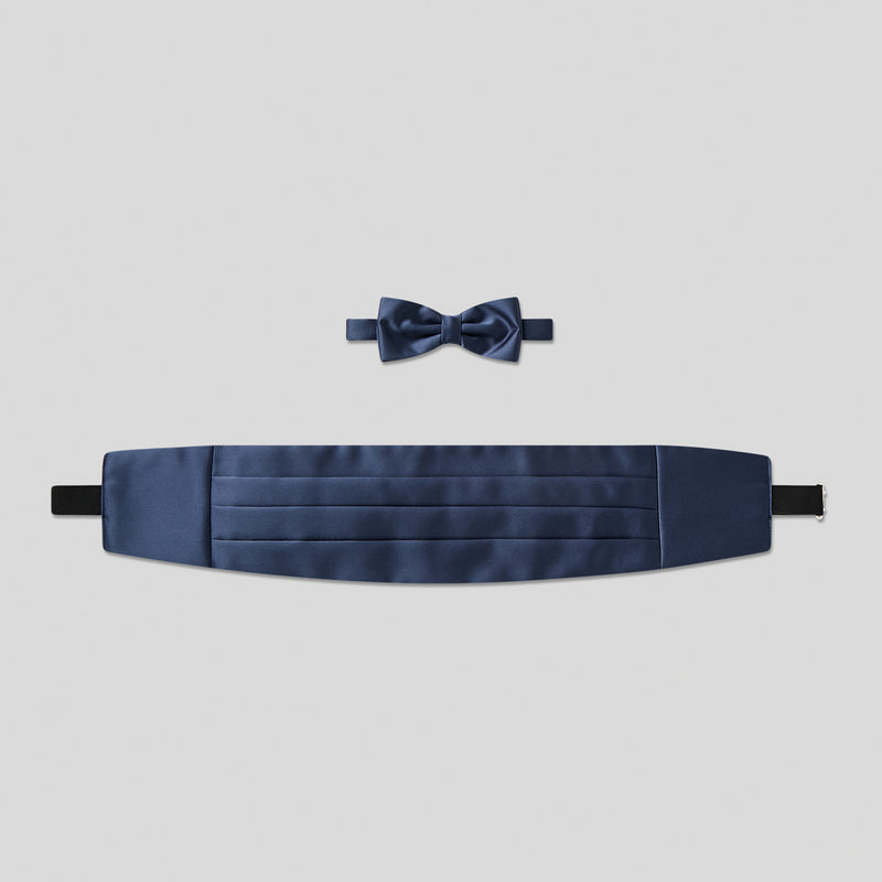 Folkespeare French Navy Satin Cummerbund And Bow Tie Set