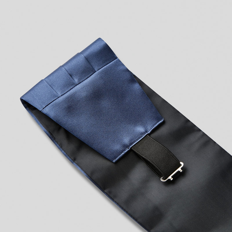 Folkespeare French Navy Satin Cummerbund and Bow Tie Set Fabric and Fastening