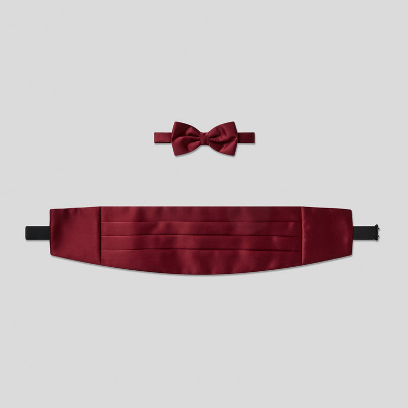 Folkespeare Burgundy Satin Cummerbund and Bow Tie Set