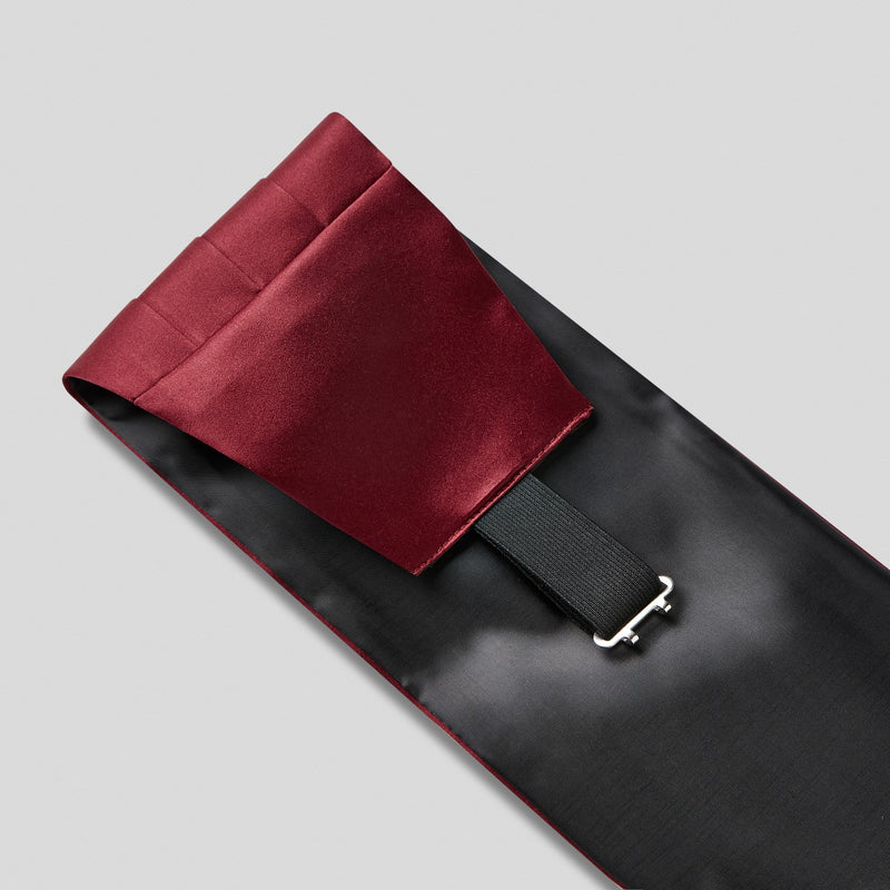 Folkespeare Burgundy Satin Cummerbund and Bow Tie Set Fabric and Fastening
