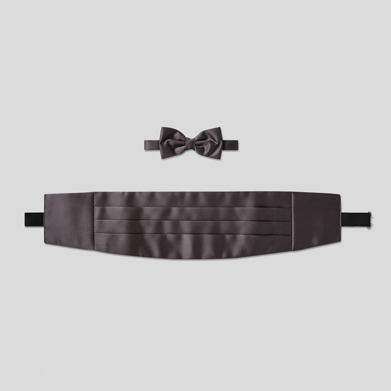 Folkespeare Dark Grey Satin Cummerbund And Bow Tie Set