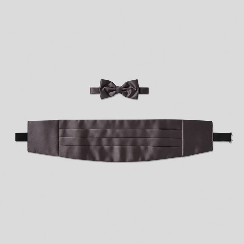 Folkespeare Dark Grey Satin Cummerbund and Bow Tie Set