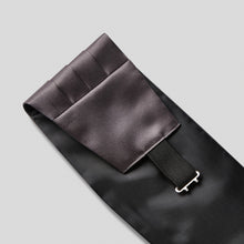 Load image into Gallery viewer, Folkespeare Dark Grey Satin Cummerbund and Bow Tie Set Fabric and Fastening
