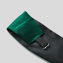 Load image into Gallery viewer, Folkespeare Bottle Green Satin Cummerbund and Bow Tie Set Fabric and Fastening
