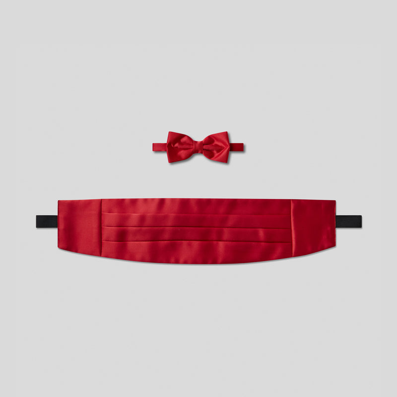 Folkespeare Scarlet Red Satin Cummerbund and Bow Tie Set