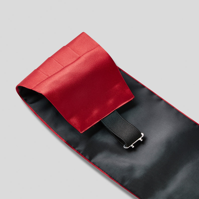 Folkespeare Scarlet Red Satin Cummerbund and Bow Tie Set