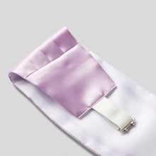 Load image into Gallery viewer, Folkespeare Lavender Satin Cummerbund and Bow Tie Set Fabric and Fastening
