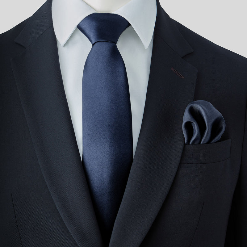 Navy Satin Tie and Pocket Square Set