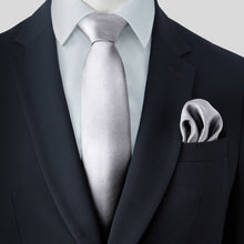 Load image into Gallery viewer, Silver Grey Satin Tie and Pocket Square Set
