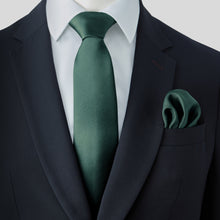 Load image into Gallery viewer, Bottle Green Satin Tie and Pocket Square Set
