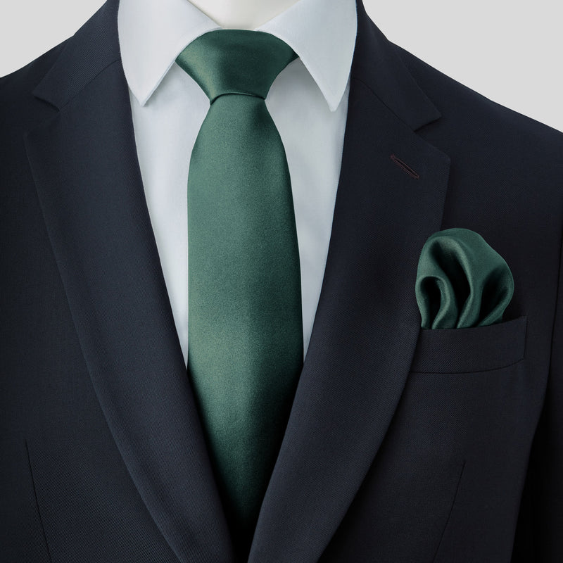 Bottle Green Satin Tie and Pocket Square Set