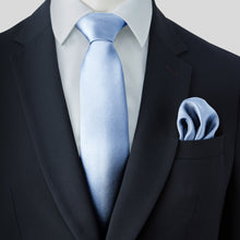 Load image into Gallery viewer, Light Blue Satin Tie and Pocket Square Set
