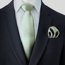 Load image into Gallery viewer, Sage Green Satin Tie and Pocket Square Set
