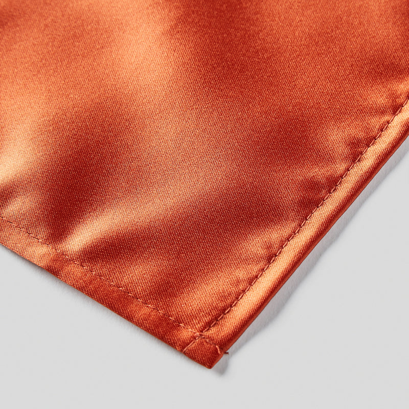 Rust Satin Tie and Pocket Square Set Fabric