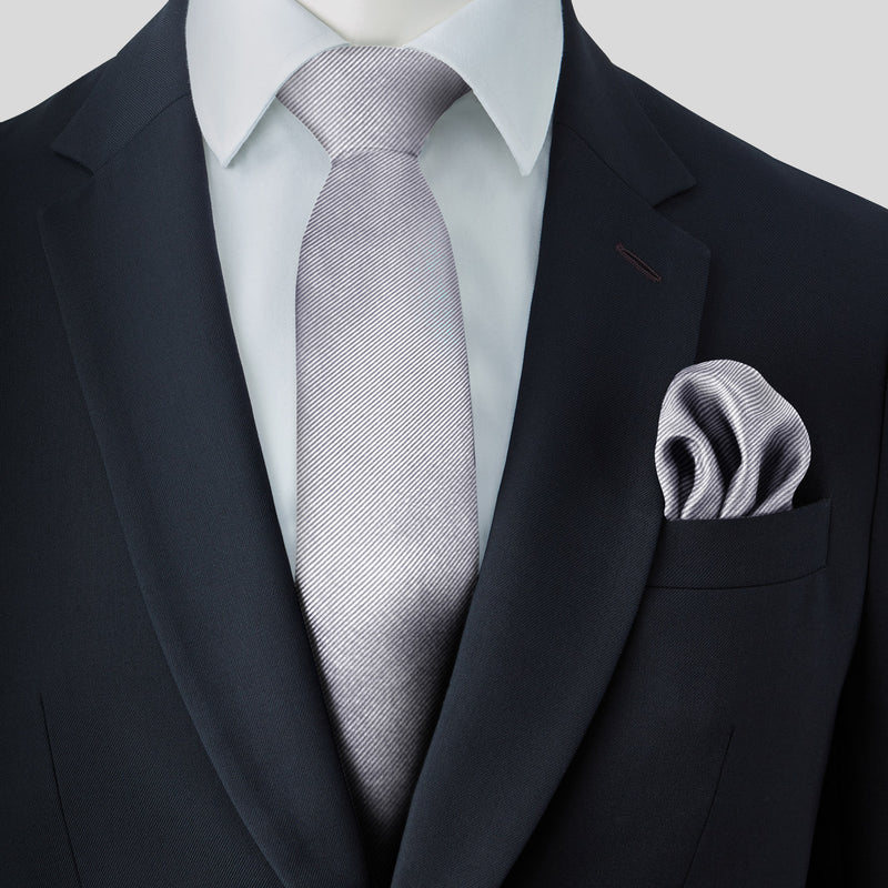 Silver Grey Silk Tie and Pocket Square Set