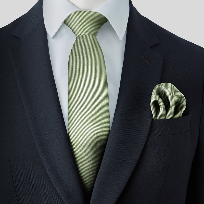 Lime Green Silk Tie and Pocket Square Set